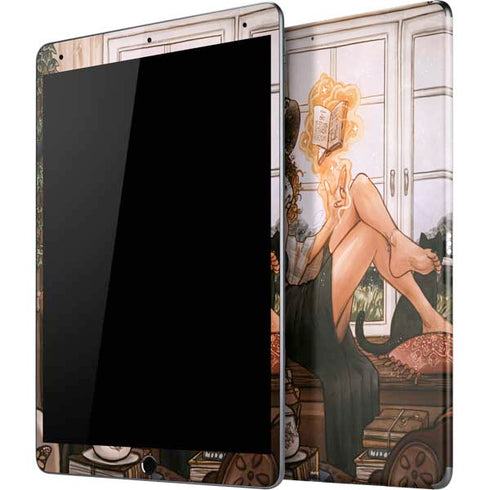 Cozy Autumn Library Witch with Cat and Coffee by Ivy Dolamore iPad Skins